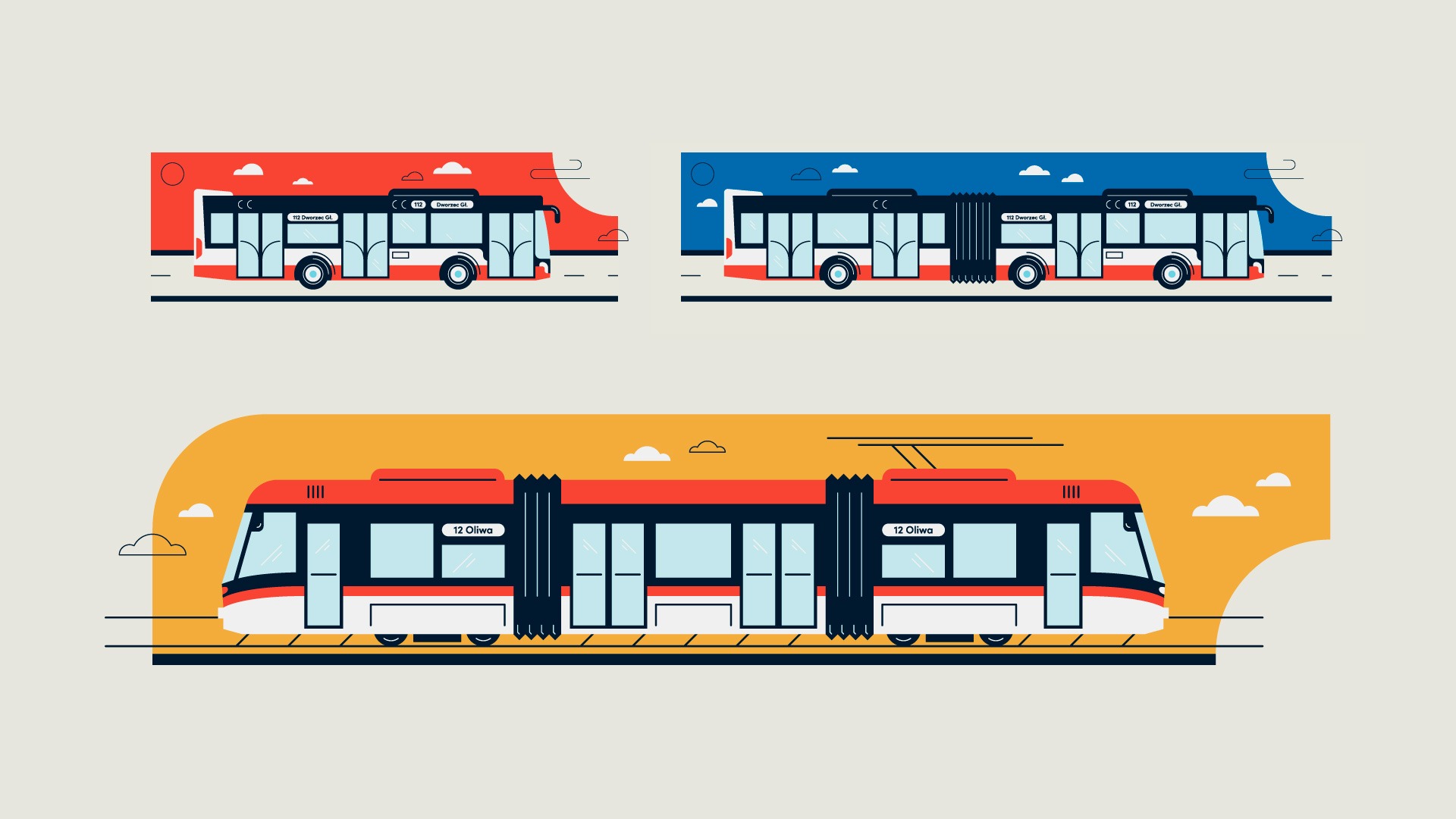 ilustracje tramwaje autobusy transport wizualizacje Gdańsk studio graficzne